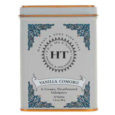 Harney & Sons Tea Decaffeinated, Great Present Idea, Vanilla Comoro, 1.4 oz Tin (20 Sachets)